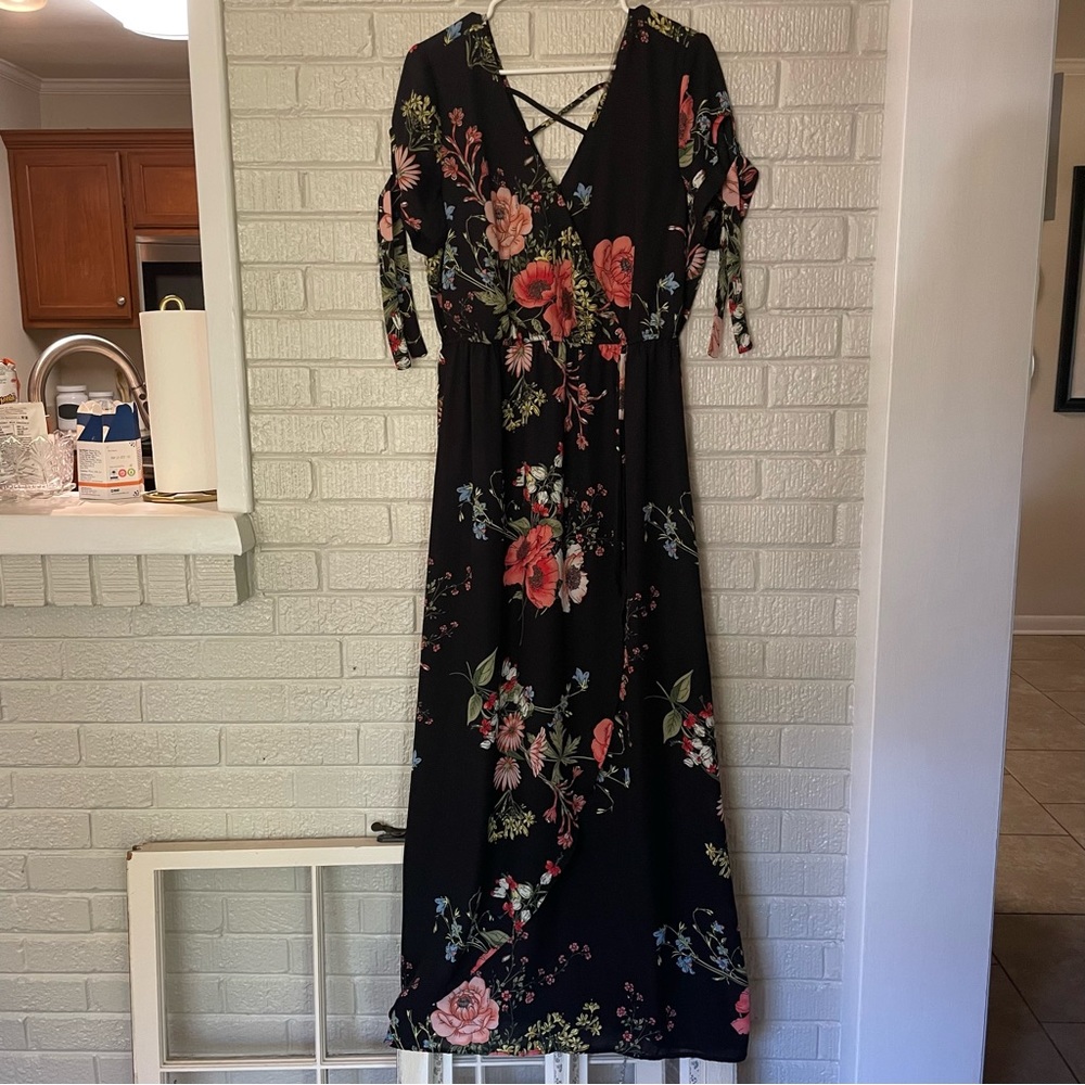 Maurice’s L Maxi dress with tie sleeve and cross back detailing